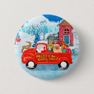 Spitz Hund Weihnachtslieferung LKW Schnee Button