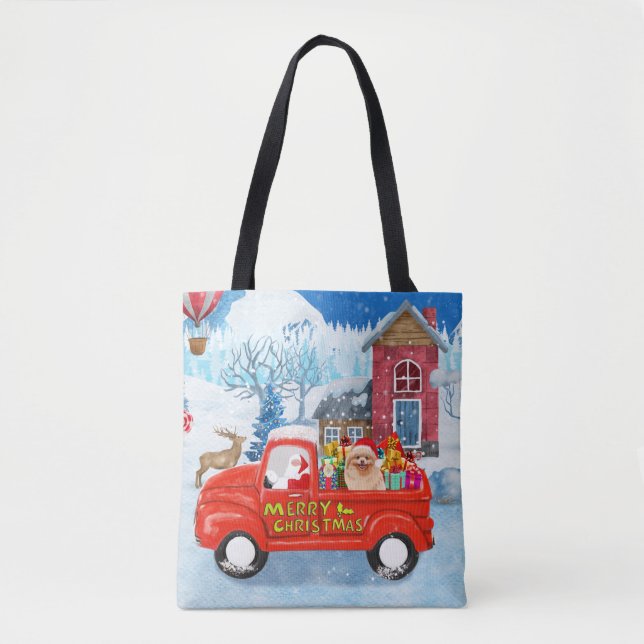 Spitz Hund Weihnachtslieferung LKW Schnee Tasche (Vorderseite)