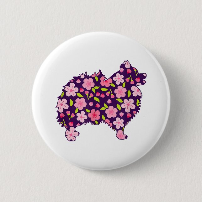 Spitz Hunde Blume Muster Spitze Lover Button (Vorderseite)
