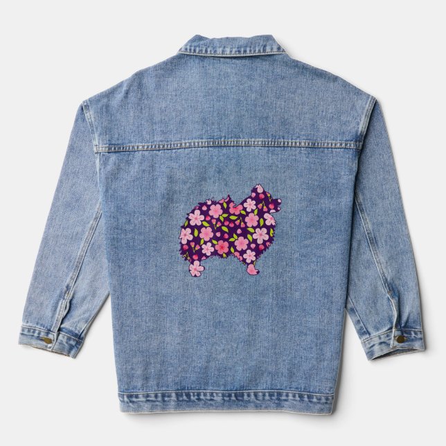 Spitz Hunde Blume Muster Spitze Lover Jeansjacke (Rückseite)