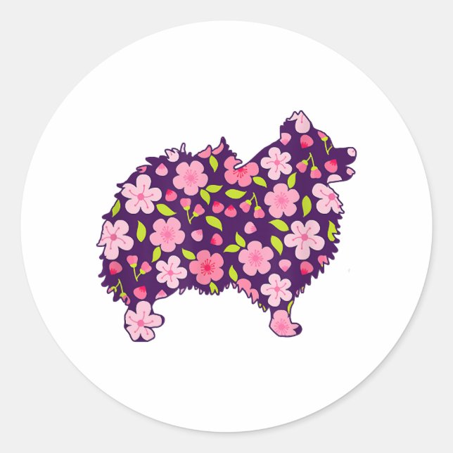 Spitz Hunde Blume Muster Spitze Lover Runder Aufkleber (Vorderseite)