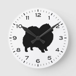 Spitz Hunde Silhouette Runde Wanduhr