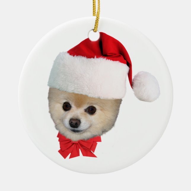 Spitz-Hundeweihnachtsverzierung Keramikornament (Vorne)