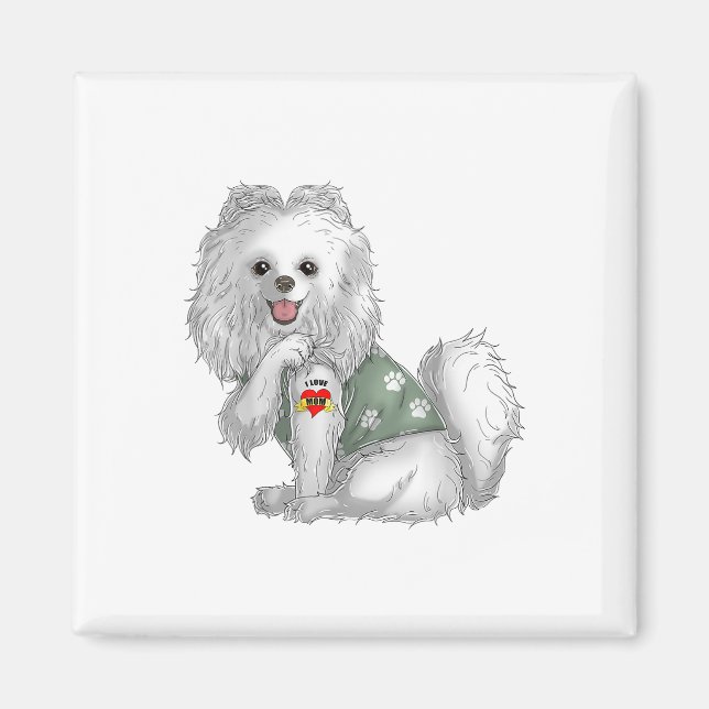 Spitz I Liebe Mama Tattoo Hundeshirt Funny Mothe Magnet (Vorne)