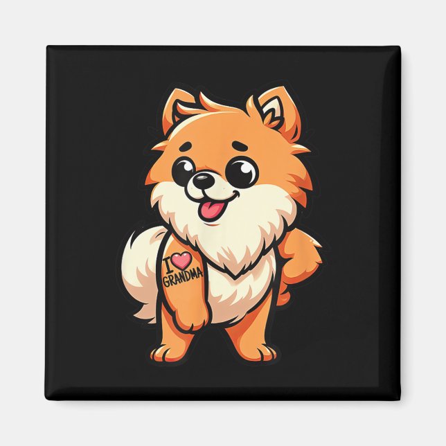 Spitz I Liebe Oma Funny Dog Tattoo Magnet (Vorne)