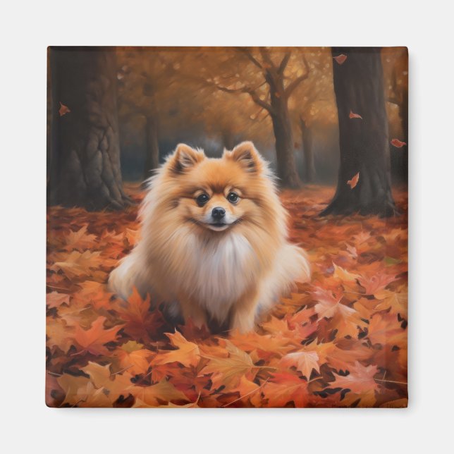 Spitz im Herbst Leaves Fall Inspiriert Magnet (Vorne)