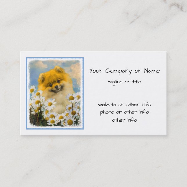 Spitz in Daisies-Malerei - Original Hund-Kunst Visitenkarte (Vorderseite)