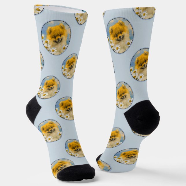 Spitz in Daisis Malerei von Original Hunde Kunst Socken (Gewinkelt)