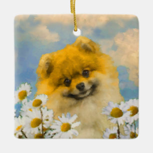 Spitz in den malenden Gänseblümchen - Keramikornament