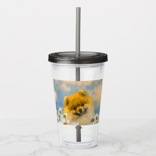 Spitz in der Malerei von Daisis - Originale Hundek Acryltrinkbecher (Vorderseite)