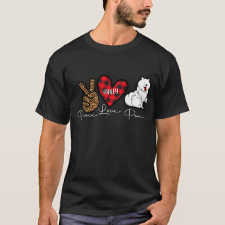 Spitz Karierter Frieden Liebe Niedlicher Hund T-Shirt