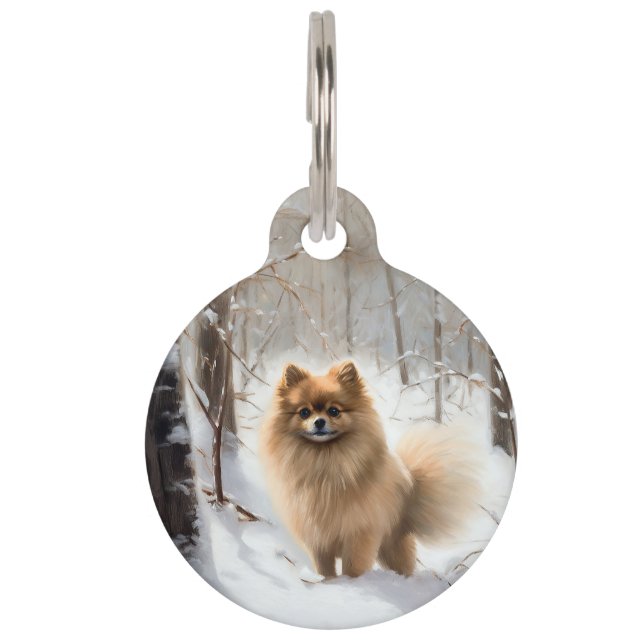 Spitz lässt es Weihnachten schneien Haustiermarke (Vorderseite)