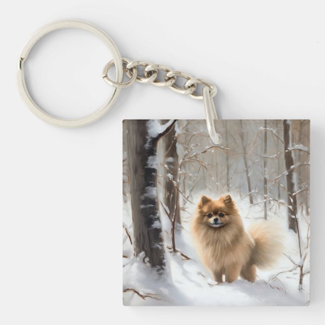 Spitz lässt es Weihnachten schneien Schlüsselanhänger (Vorderseite)