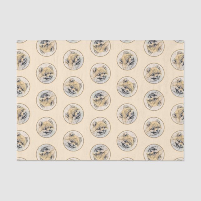 Spitz Malerei Orange Pom Original Hunde Kunst Seidenpapier (Vorderseite)