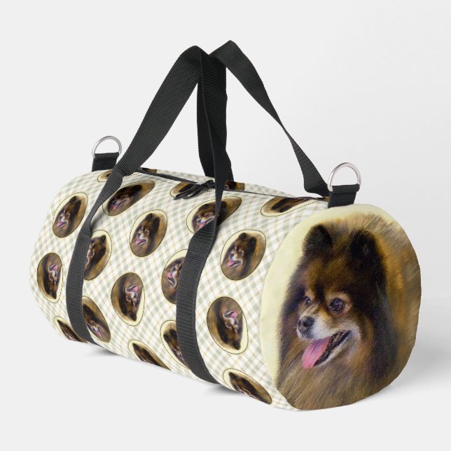 Spitz Malerei Orange Sable Original Hunde Kunst Duffle Bag (Linke Seite)