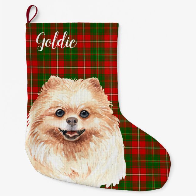 Spitz mit Aquarellfarbe Personalisiert Großer Weihnachtsstrumpf (Vorderseite)