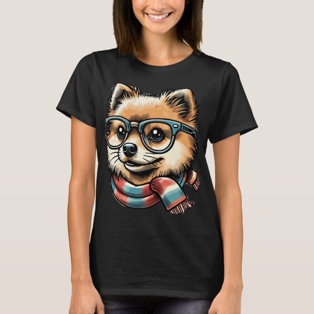 Spitz mit Brille T-Shirt (Vorderseite)