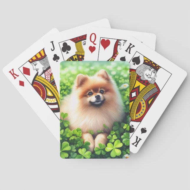 Spitz mit grünem Kleeblatt Spielkarten (Rückseite)