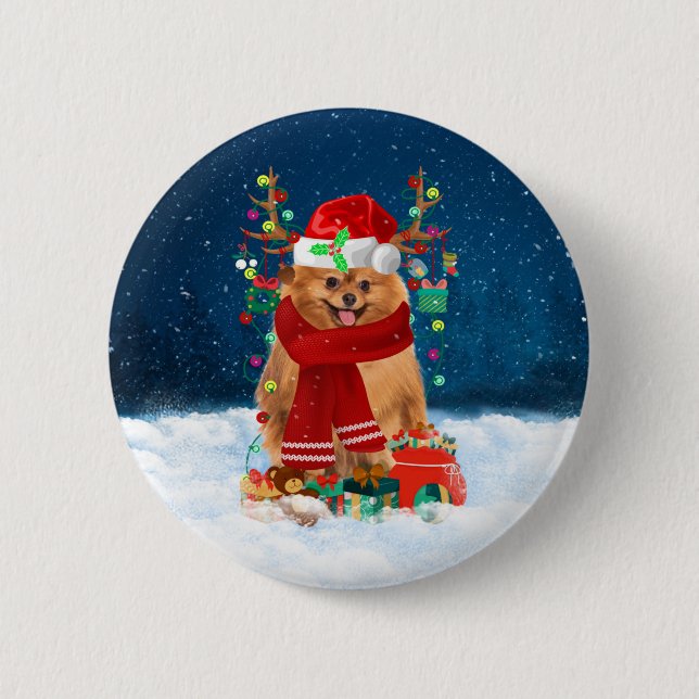 Spitz mit Weihnachtsgeschenke Button (Vorderseite)