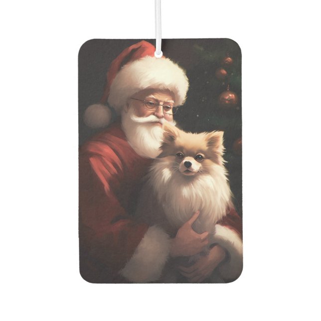 Spitz mit Weihnachtsmann Weihnachten Autolufterfrischer (Vorderseite)