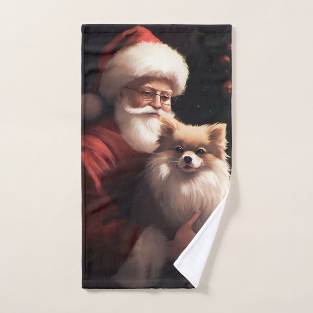Spitz mit Weihnachtsmann Weihnachten Badhandtuch Set (Handtuch)