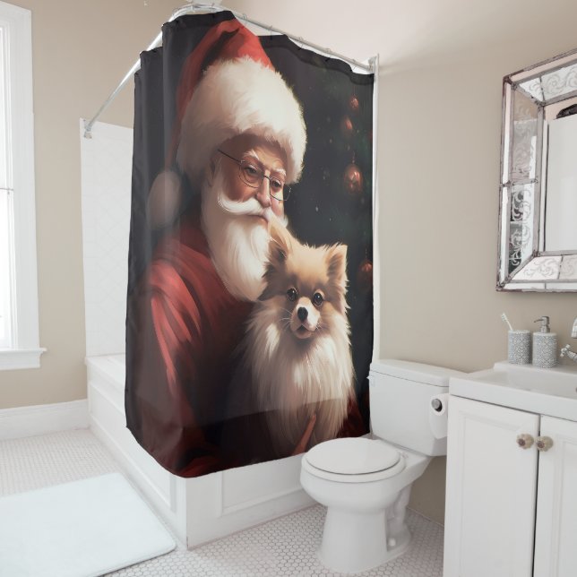 Spitz mit Weihnachtsmann Weihnachten Duschvorhang (Beispiel)