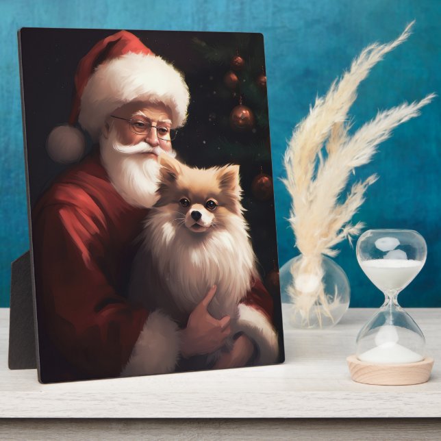 Spitz mit Weihnachtsmann Weihnachten Fotoplatte (Seite)