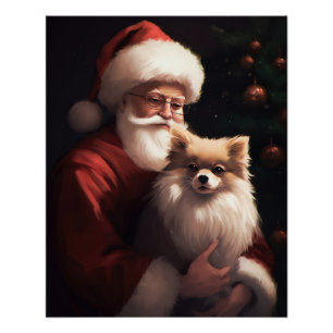 Spitz mit Weihnachtsmann Weihnachten Poster