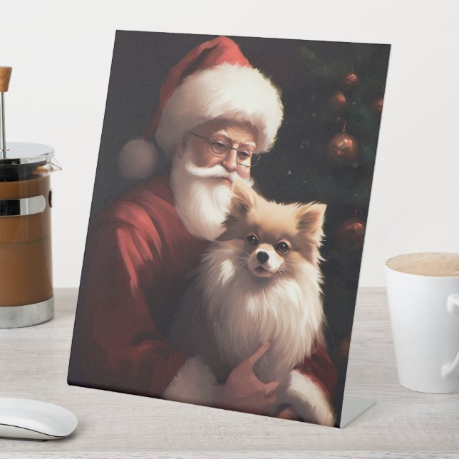 Spitz mit Weihnachtsmann Weihnachten Sockelschild (In Situ)
