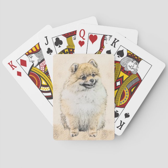 Spitz (Orange) Malerei - Original Hundekunst Spielkarten (Rückseite)