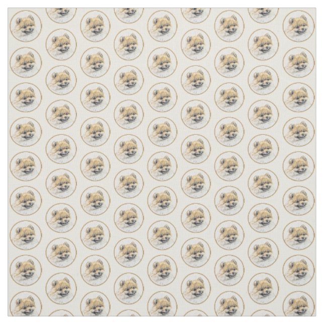 Spitz (Orange) Malerei - Original Hundekunst Stoff (Muster)
