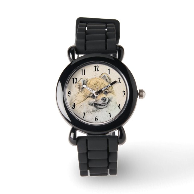 Spitz (Orange) Malerei - Originale Hundekunst Armbanduhr (Vorderseite)