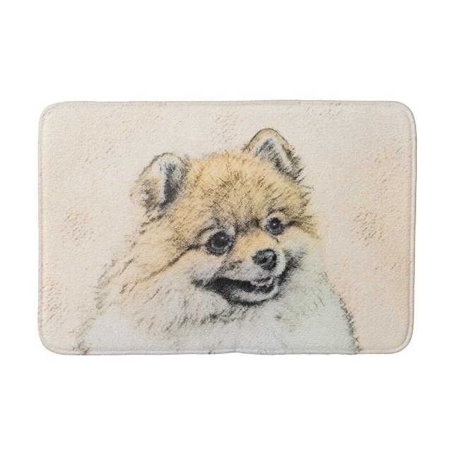 Spitz (Orange) Malerei - Originale Hundekunst Badematte (Vorderseite)