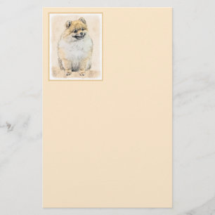 Spitz (Orange) Malerei - Originale Hundekunst Briefpapier