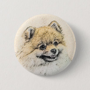 Spitz (Orange) Malerei - Originale Hundekunst Button