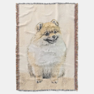 Spitz (Orange) Malerei - Originale Hundekunst Decke