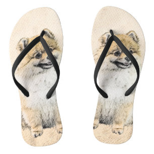 Spitz (Orange) Malerei - Originale Hundekunst Flip Flops