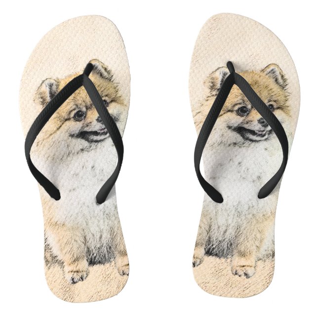 Spitz (Orange) Malerei - Originale Hundekunst Flip Flops (Fußbett)