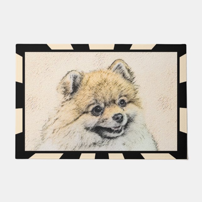 Spitz (Orange) Malerei - Originale Hundekunst Fußmatte (Vorderseite)