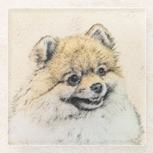 Spitz (Orange) Malerei - Originale Hundekunst Glasuntersetzer