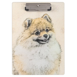 Spitz (Orange) Malerei - Originale Hundekunst Klemmbrett