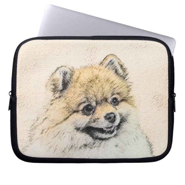 Spitz (Orange) Malerei - Originale Hundekunst Laptopschutzhülle (Vorderseite)