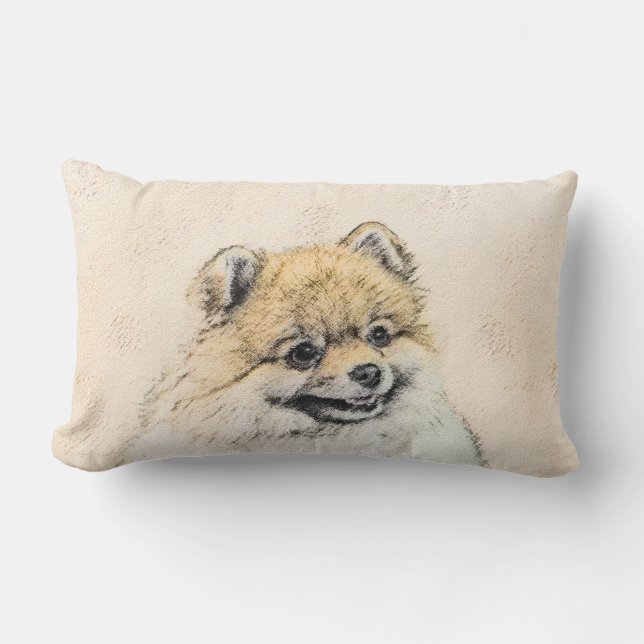 Spitz (Orange) Malerei - Originale Hundekunst Lendenkissen (Vorderseite)