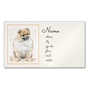 Spitz (Orange) Malerei - Originale Hundekunst Magnetische Visitenkarte