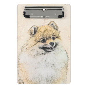 Spitz (Orange) Malerei - Originale Hundekunst Mini Klemmbrett