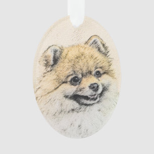 Spitz (Orange) Malerei - Originale Hundekunst Ornament