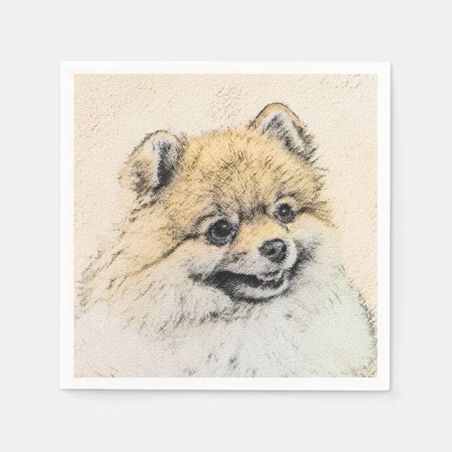 Spitz (Orange) Malerei - Originale Hundekunst Serviette (Vorderseite)
