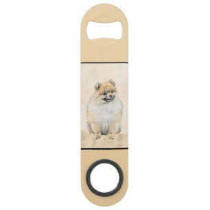 Spitz (Orange) Malerei - Originale Hundekunst Speed Flaschenöffner