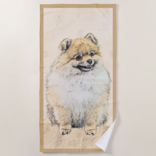 Spitz (Orange) Malerei - Originale Hundekunst Strandtuch