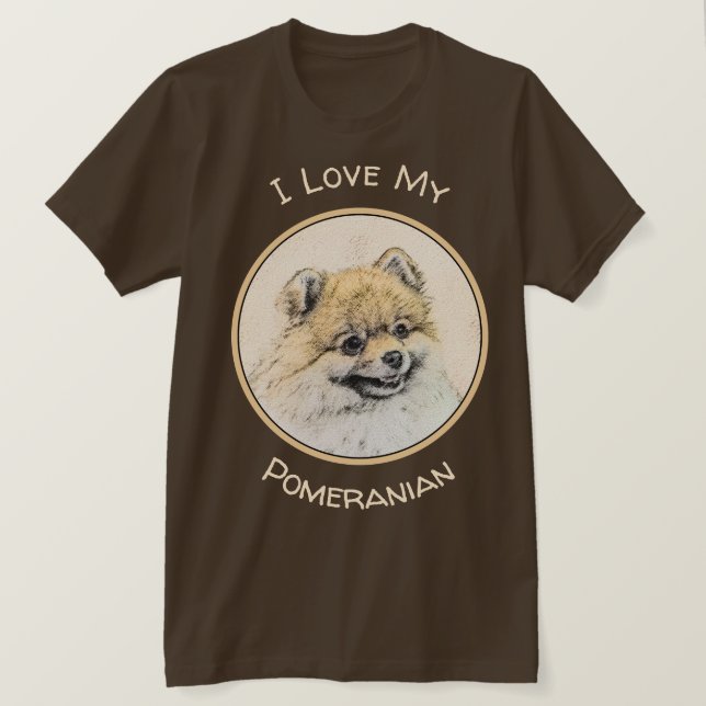 Spitz (Orange) Malerei - Originale Hundekunst T-Shirt (Design vorne)